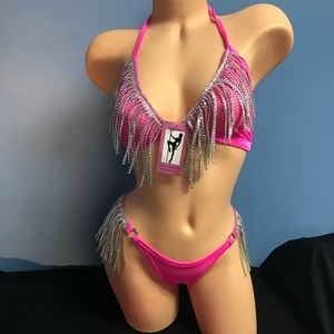 Hot pink mesh w/ fake rhinestone